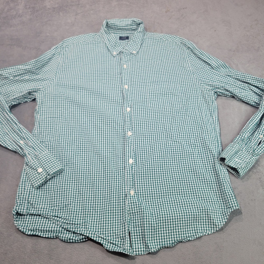 J.Crew Button Down Shirt Mens XL Green Gingham Check 100% Cotton 24182 Preppy